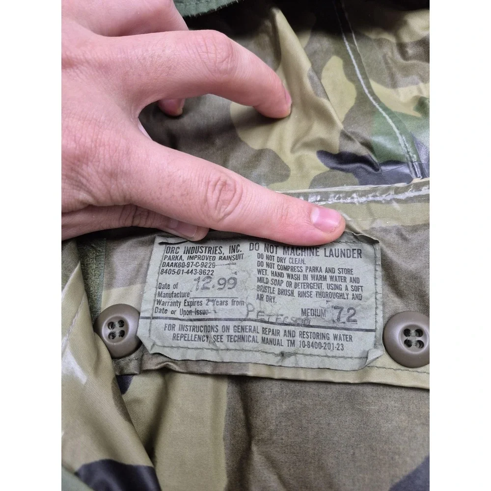 VTG ORC Industries Parka Mens M Green Woodland Camo Improved Rainsuit Hooded 90s